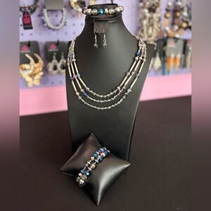 Silver and Blue Necklace Set